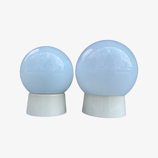 Set of 2 Retro CORODEX Wall Lights / Table Lamps / Pendant Lighting | Dutch Vintage Design Lighting | Mid Century Modern - White Ball Lamps