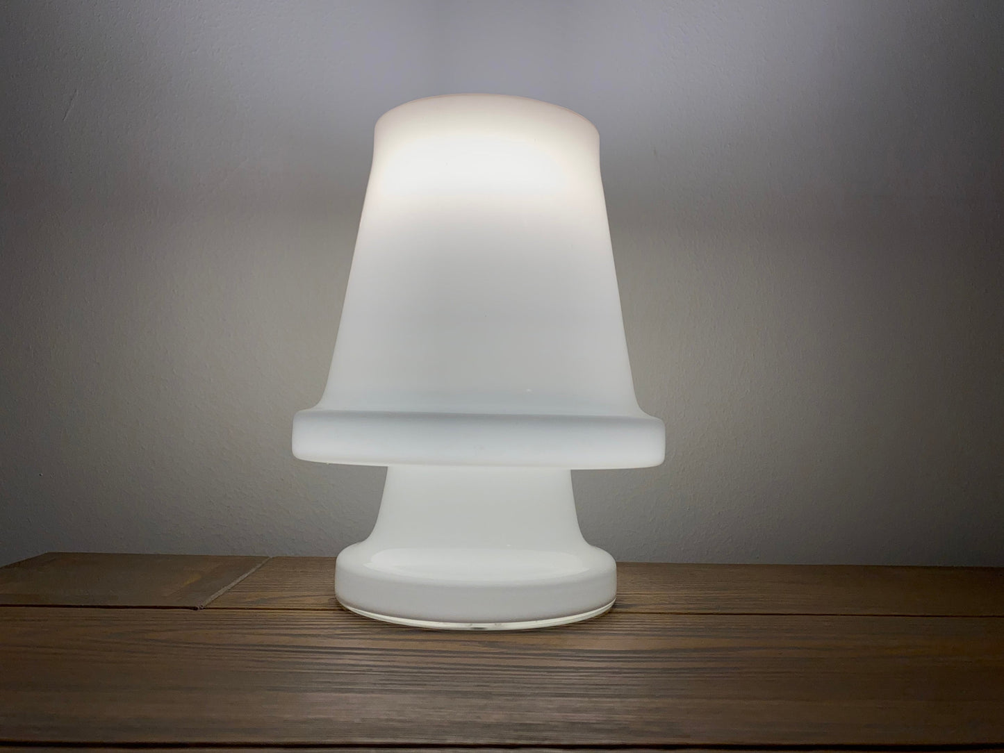 Glass Vintage Mushroom Table Lamp | White Glass Table Lamp, Desk Lamp, Night Light in Perfect Condition | 1960s Mid Century Modern Lighting