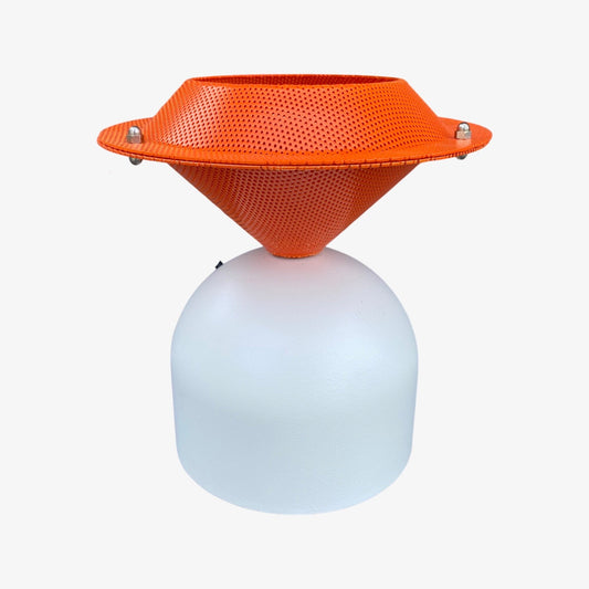 Handmade Retro Table Light - Orange/White Colored UPCYCLED Lighting | Night Light, Table Lamp | VRIELAND Design Base & DIJKSTRA Shade 1960s