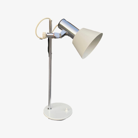 Vintage Metal Desk Light White/Chrome Colored | Mid Century Night Light, Table Lamp From The 1960s, 1970s | Mid Century Modern Lighting