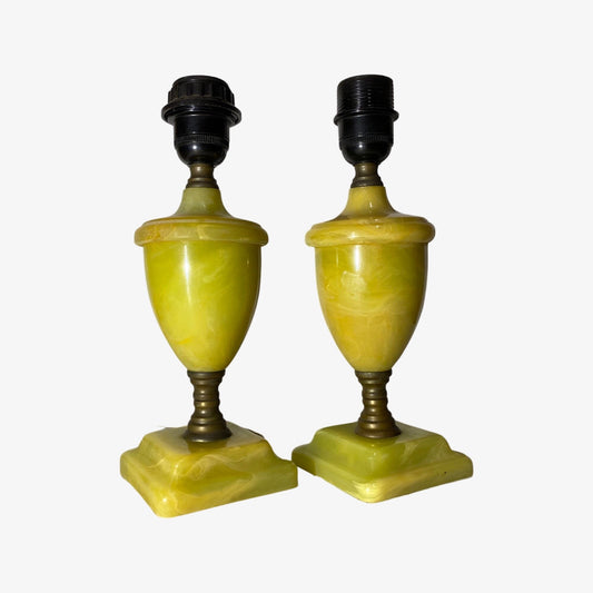 Set of 2 Green Marble Table Lamps | Early 1950s Lamp Bases | With onn/off switch | Vintage Marble Lighting | Green Retro Lamp Bases