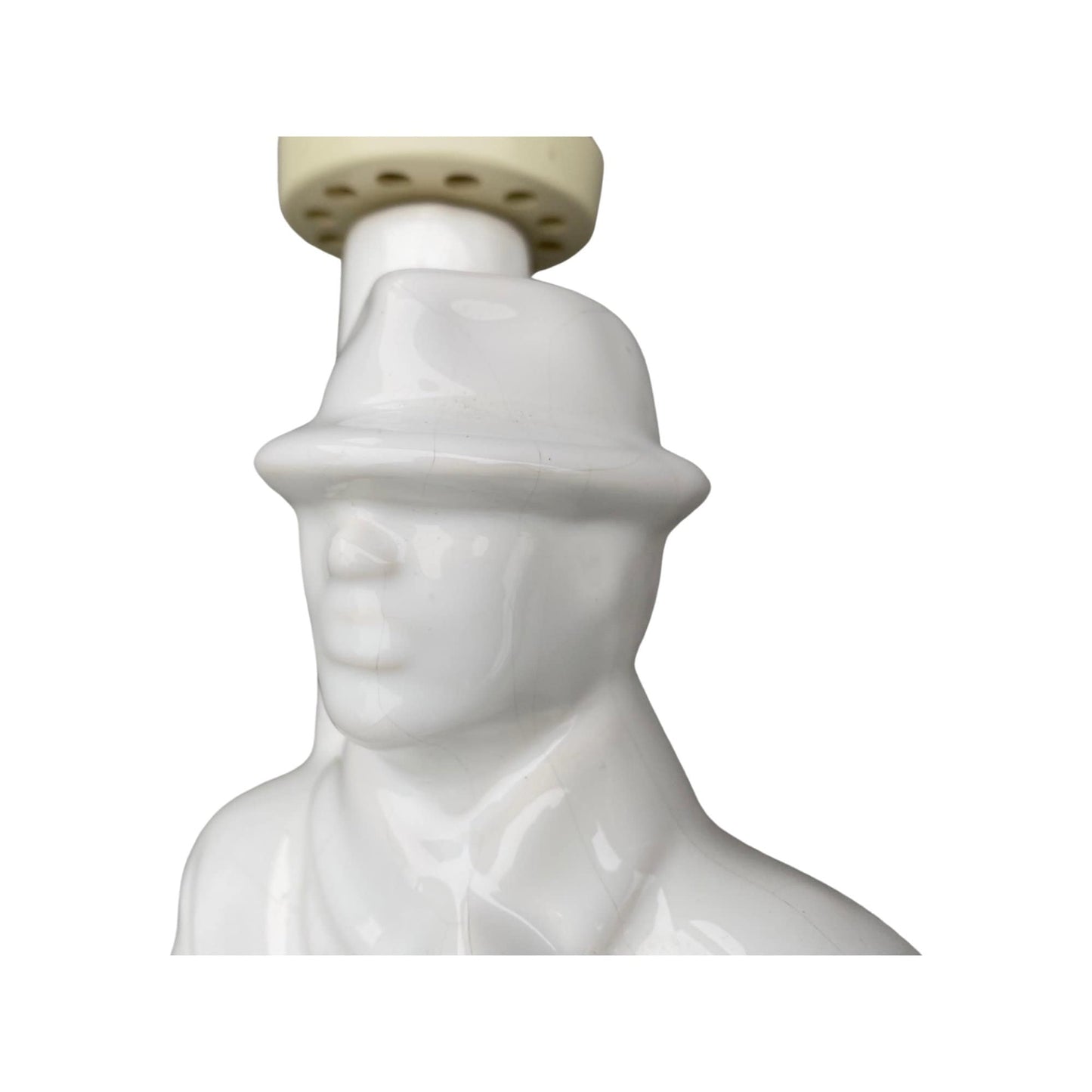 Porcelain table lamp vintage | man in raincoat