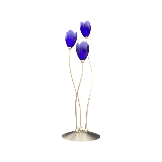 Harco Loor Vintage Design Lamp | Blue Tulip Table Lamp / Floor Lamp | Glass Tulip Shades with silver colored brushed metal base